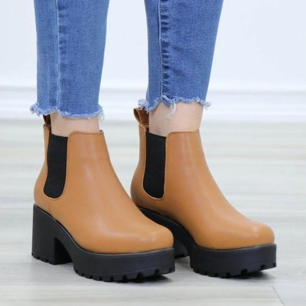 Chunky 90s Grunge Heel lug Platform booties - Picture 3 of 12